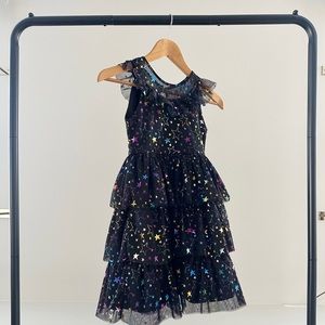 Pippa & Julie - Kids’ Tiered Mesh Dress with Stars (Black) - 7Y